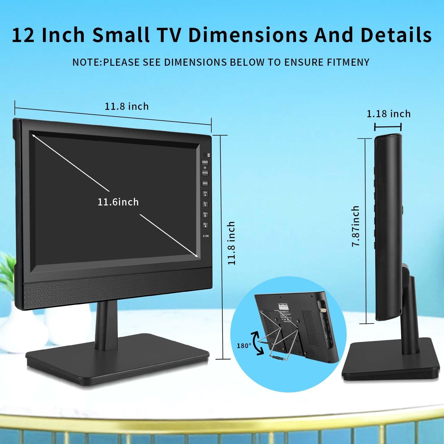Feihe 12-Inch Portable Small TV with HD Display, HDMI and USB Ports | Built-in Digital Tuner and Compact Design for Home, Kitchen, RV, and Travel Use - Image 5