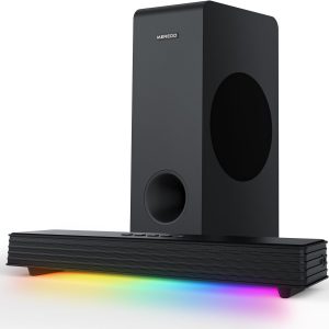 MEREDO Sound Bar for Smart TV 3.1CH PC Gaming Soundbar with Subwoofer RGB Lighting Audio Sync Surround Sound System BT 5.3/HD-ARC/Optical/AUX/USB for Desktop Tablets Consoles Home Cinema