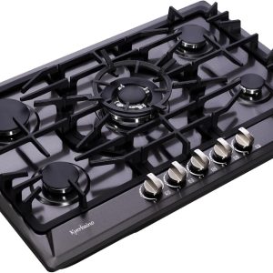 Gas Cooktop 30 Inch, Built-in 5 Burners Gas Stovetop Stainless Steel LPG/NG Convertible Gas Stove Dual Fuel Sealed Gas Cooktop - Black