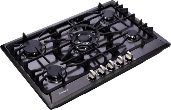 Gas Cooktop 30 Inch, Built-in 5 Burners Gas Stovetop Stainless Steel LPG/NG Convertible Gas Stove Dual Fuel Sealed Gas Cooktop - Black
