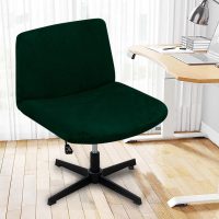 Velvet Armless Chair Cover Criss Cross Chair Cover Armless Office Desk Chair Slipcover Modern Mid Back Accent Chair Cover Washable Removable Chair Protector Without Arms Dark Green - Image 3
