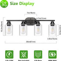Ascher 4-Light Bathroom Light Fixtures, Modern Vanity Lights with Clear Glass Shade, Matte Black Wall Lamp for Bathroom Mirror Hallway Cabinet Porch - Image 6
