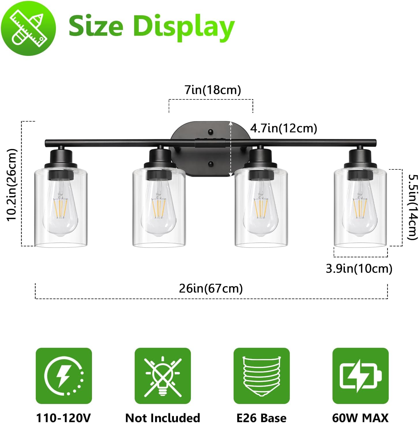Ascher 4-Light Bathroom Light Fixtures, Modern Vanity Lights with Clear Glass Shade, Matte Black Wall Lamp for Bathroom Mirror Hallway Cabinet Porch - Image 6