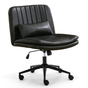 URRED Criss Cross Office Chair, Cross Legged Office Seat with Wheels Armless Swivel Vanity Chair, Height Adjustable Wide Computer Task Seating for Home Office (Black)