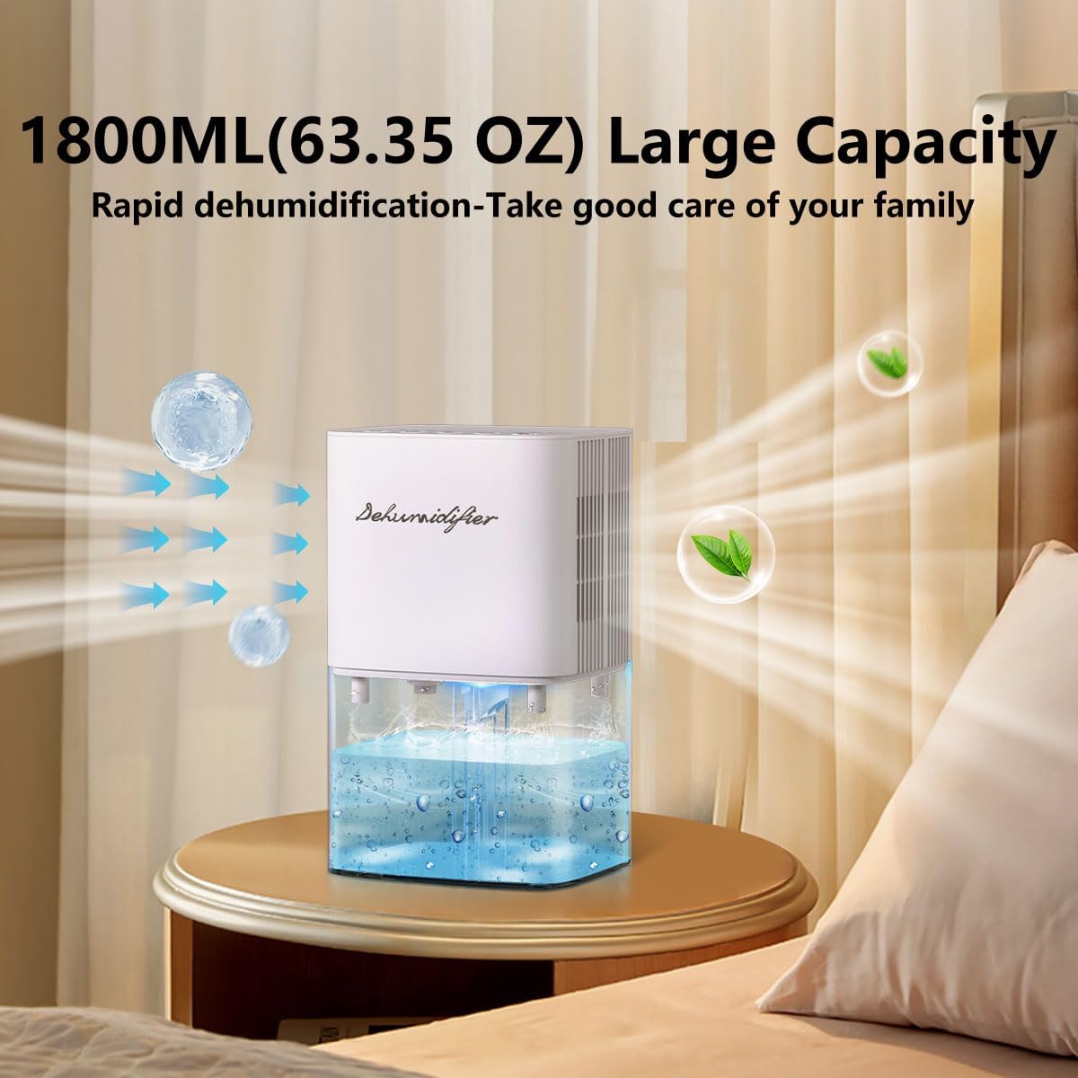 Dehumidifier 1800ML 63OZ Small Dehumidifier for Home 230 Ft² Safety Dehumidifiers Adjustable 10 Color Lights 5 Timers 3 Setting Modes Auto Shut Off Protection Low Noise For Bedroom Bathroom - Image 2
