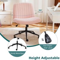 Criss Cross Chair with Wheels, Ergonomic Armless Swivel Comfy Vanity Seat, Wide Back Support and Adjustable Height for Home Office Bedroom Computer Gaming Makeup, Pink Velvet - Image 6