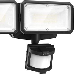 LEPOWER Battery Powered LED Flood Light Outdoor,1500LM Motion Sensor Security Lights, IP65 Waterproof,Wireless Flood Light Battery Operated,3 Head Motion Detector Light for Garage,Yard,Porch(Black)