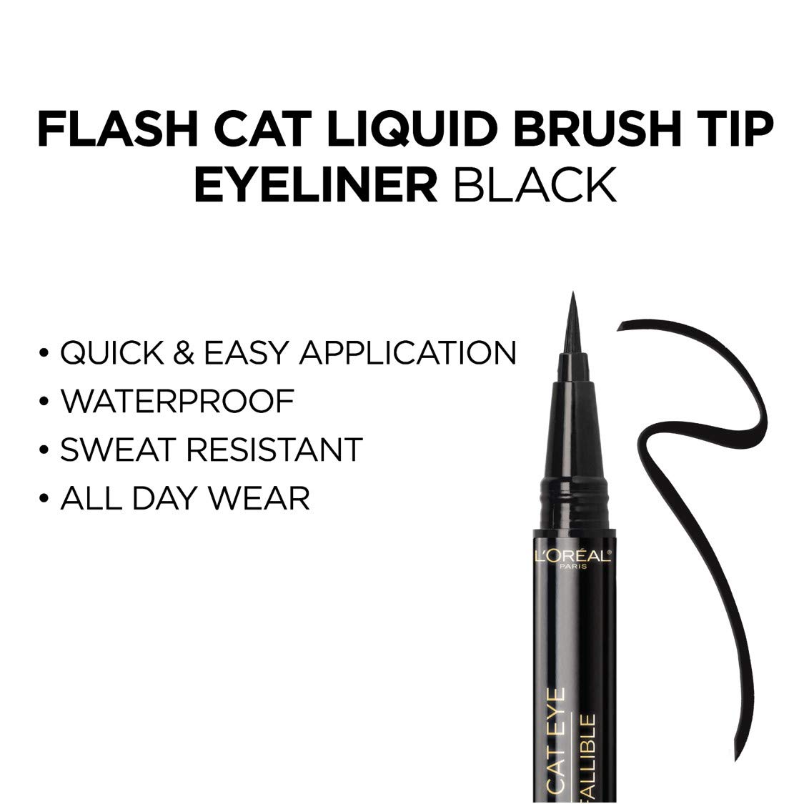 L'Oreal Paris Makeup Infallible Flash Cat Eye Waterproof Liquid Eyeliner, Black, 0.44 oz. - Image 9
