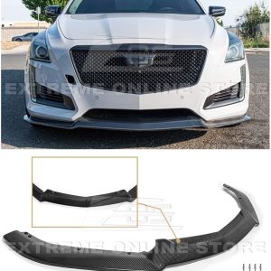 Replacement For 2014-2019 Cadillac CTS | V-Style Carbon Fiber Package Front Bumper Lower Lip Splitter (Carbon Fiber)