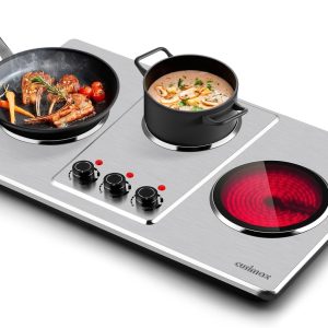 Cusimax Hot Plate Electric,Countertop Infrared Triple Burner with 7″Ceramic Glass Cooktop,Electric Hot Plate for Cooking,11 Level Temperature Setting