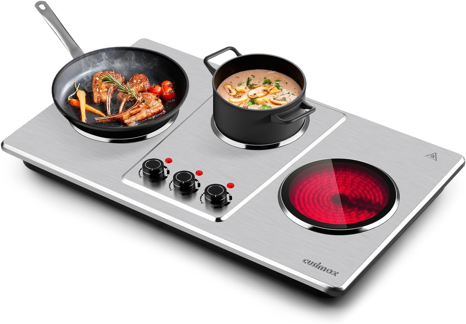 Cusimax Hot Plate Electric,Countertop Infrared Triple Burner with 7″Ceramic Glass Cooktop,Electric Hot Plate for Cooking,11 Level Temperature Setting
