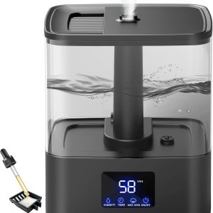 KZF 4L Top Fill Humidifiers for Bedroom & 60H Runtime - Cool Mist Humidifier, 3 Mist Levels, 8H Timer, Essential Oil Tray, Humidity Display, Quiet for Bedroom, Baby, Plants, Large Room