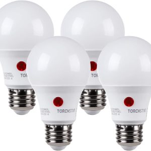TORCHSTAR Dusk to Dawn Light Bulbs Outdoor, Sensor A19 LED Light Bulb, Auto on/Off Photocell Automatic for Outdoor Lighting, 5000K, Pack of 4