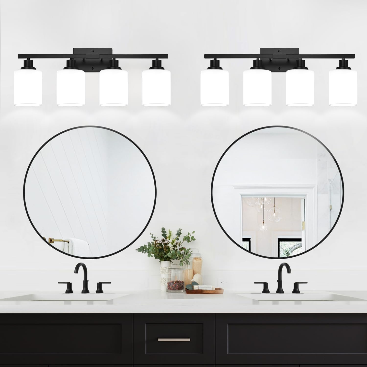 4-Light Bathroom Light Fixtures, Vanity Light with Milky White Shades, Matte Black Bathroom Light Fixtures Over Mirror, Modern Bathroom Wall Lamp for Mirror Living Room Cabinet Bedroom - Image 8