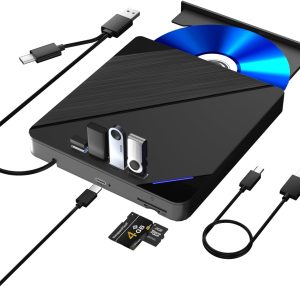 External Blu ray Drive, 7 in 1 Support 100G Disc R/W, USB3.0 Type-C Bluray Drive BD DVD CD Burner with 4 USB Ports, SD/TF Card Slot Compatible with Windows Linux MacOS (Blu ray &CD &DVD)