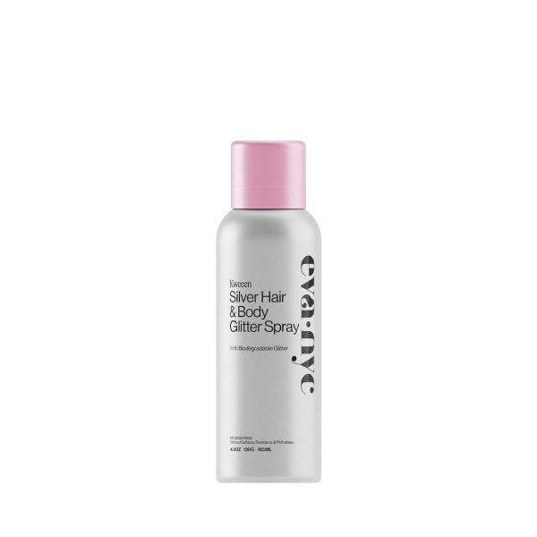 Eva NYC Kweeen Silver Hair and Body Glitter Spray - Our Original Ultra Shimmery Glitter, New Look - Adds Shine + Non-Sticky - Quick Drying Sparkle Spray - Warm Vanilla Scent - 4.9 oz