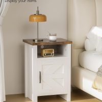 YESHOMY Farmhouse Modern Nightstand with Shelf and Barn Door, Set of 2 for Bedroom, White - Image 4