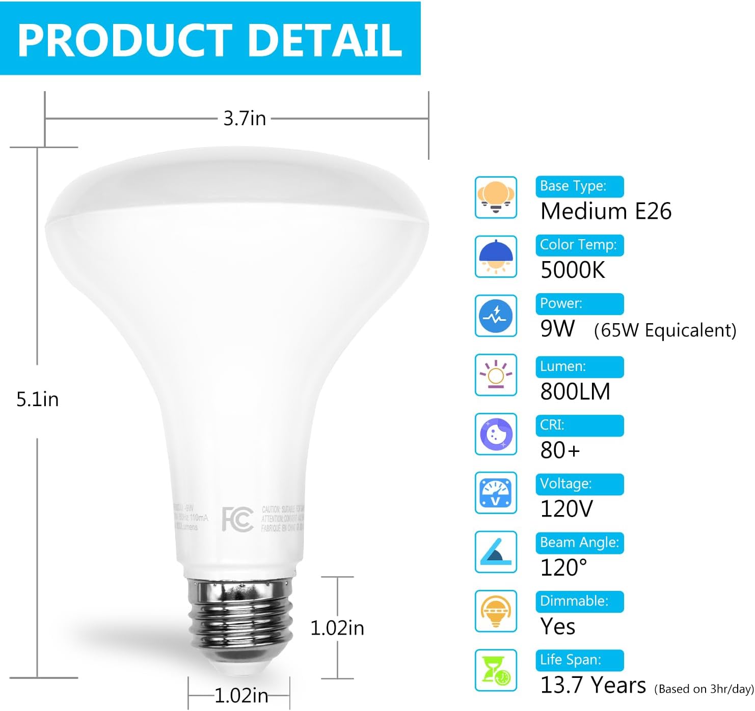 DAYBETTER BR30 LED Light Bulbs Indoor Flood Light, 6Pack 5000K Daylight White LED Bulb 65W Equivalent, Dimmable, E26 Base, 800LM, Recessed Can Bulb for Living Room Bedroom Dining Room Bathroom - Image 3