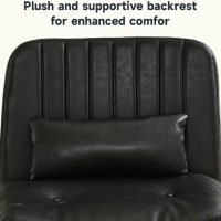 Criss Cross Chair with Lumbar Pillow, Armless Cross Legged Chair, Wide Adjustable Height Swivel Chair Vanity Seating for Small Spaces, Make Up, Bed Room (PU Black) - Image 7