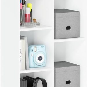Furinno LUDER Book Shelf, 7-Cube Bookshelf, Bookcase, 9.4" x 19.5" x 41.7", for Living Room, Bedroom, Home Office, White