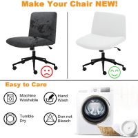 Armless Office Chair Covers Stretch Criss Cross Desk Chair Cover Cross Legged Office Chair Slipcovers Mid Back Accent Chair Cover Vanity Chair Protector White 1 Pack - Image 5