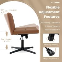 Giantex Criss Cross Chair, PU Leather Cross Legged Office Chair No Wheels, Height-Adjustable Swivel Vanity Chair with U-Shaped Seat, Armless Wide Desk Chair for Home, Office, Make Up, Brown - Image 5