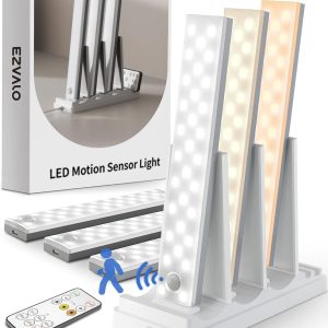 EZVALO 6-Pack Under Cabinet Lighting with Charging Station, 2000mAh Rechargeable Wireless Motion Sensor Lights, 3 Color Temps, Dimmable, Timer, Magnetic, with Remote Control for Kitchen, Closet, Stair