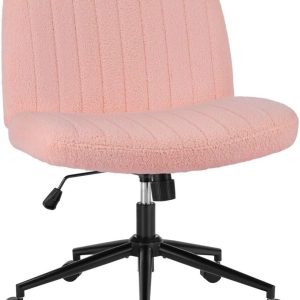 Criss Cross Chair with Wheels, Ergonomic Armless Swivel Comfy Vanity Seat, Wide Back Support and Adjustable Height for Home Office Bedroom Computer Gaming Makeup, Pink Velvet