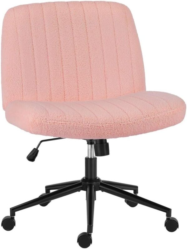 Criss Cross Chair with Wheels, Ergonomic Armless Swivel Comfy Vanity Seat, Wide Back Support and Adjustable Height for Home Office Bedroom Computer Gaming Makeup, Pink Velvet
