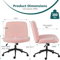 Criss Cross Chair with Wheels, Ergonomic Armless Swivel Comfy Vanity Seat, Wide Back Support and Adjustable Height for Home Office Bedroom Computer Gaming Makeup, Pink Velvet - Image 2