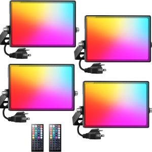 Onforu LED Flood Light Outdoor 30W 2500LM, Color Changing RGBW Floodlight with Remote, 2700K Warm White IP66 Stage Lights Indoor Uplights for Events, Uplighting for Halloween 4 Pack