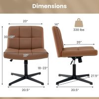 Giantex Criss Cross Chair, PU Leather Cross Legged Office Chair No Wheels, Height-Adjustable Swivel Vanity Chair with U-Shaped Seat, Armless Wide Desk Chair for Home, Office, Make Up, Brown - Image 2