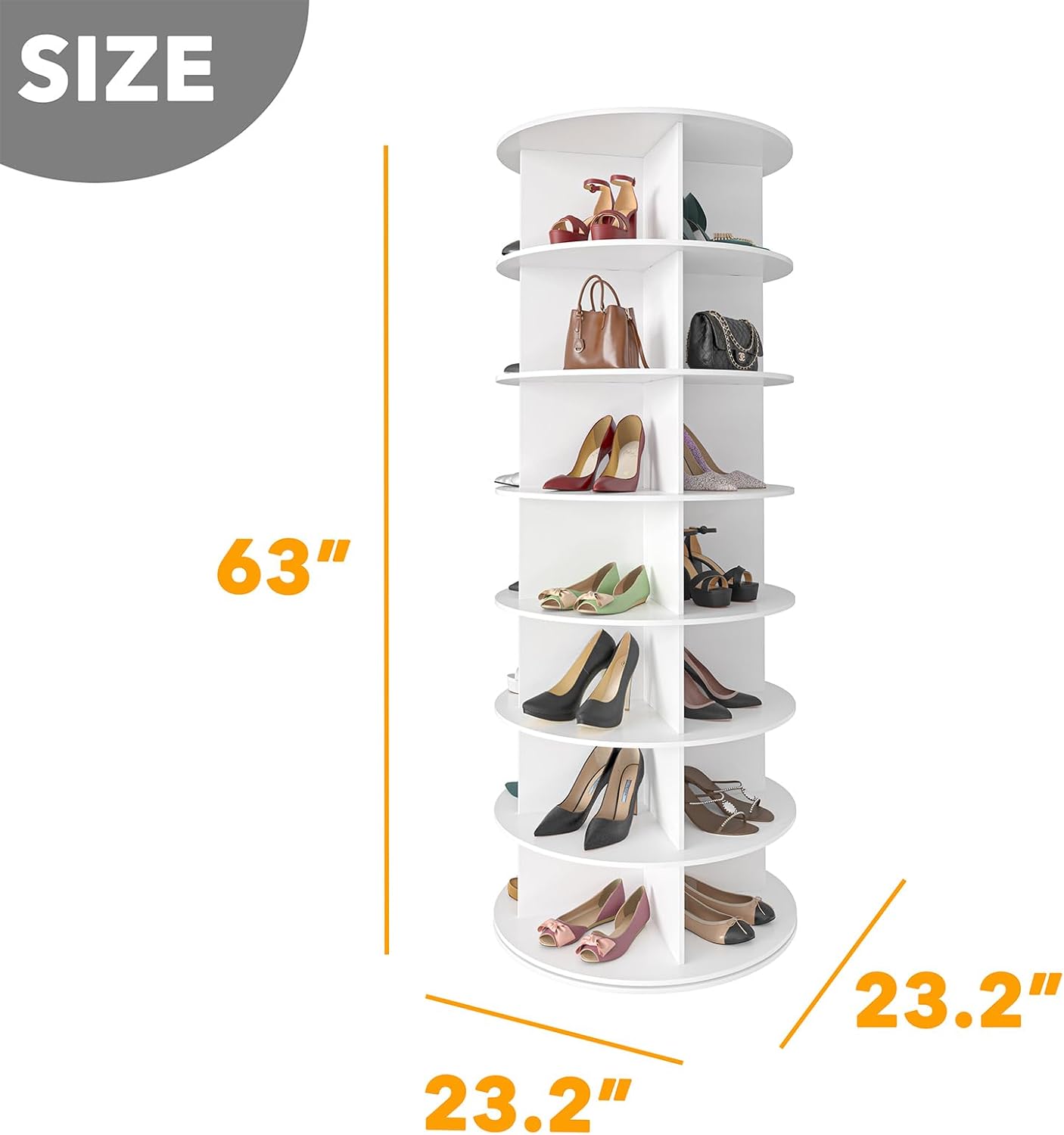 SpaceAid 7 Tier Rotating Shoe Rack Tower, Spinning Shoe Display Lazy Susan, Revolving 360 Shoe Rack Storage Round Carousel, Vertical Handbag Rotate Shoes Closet Organization (7-Tier White) - Image 2