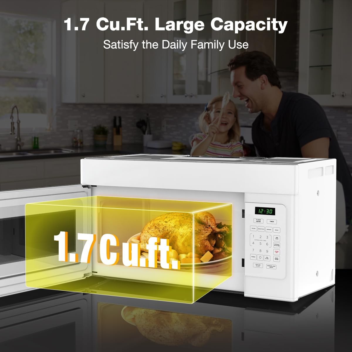 ThermoMate 30" Over-the-Range Microwave Oven with 1.7 Cu. Ft. Capacity, 1000 Cooking Watts, One-Touch Cooking Options, 300 CFM, LED Lighting, White - Image 5