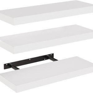 AMADA HOMEFURNISHING Floating Shelves, Wall Shelves for Bathroom/Living Room/Bedroom/Kitchen Decor, White Shelves with Invisible Brackets Set of 3 - AMFS08