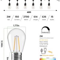 Svater 96 FT Outdoor String Lights 2W, Patio Light for Outside with 32 Antique S14 Plastic LED Bulbs, IP65 Waterproof Hanging Cafe Market Lighting, ETL-Listed Dimmable Warm White 2700K (48 FT x 2) - Image 2