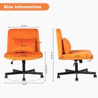 Criss Cross Chair with Wheels, Cross Legged Office Chair, Wide Comfty Velvet Armless Vanity Desk Chair with Back, Swivel Height Ajustable for Home Office Bedroom (Velvet, Orange) - Image 2