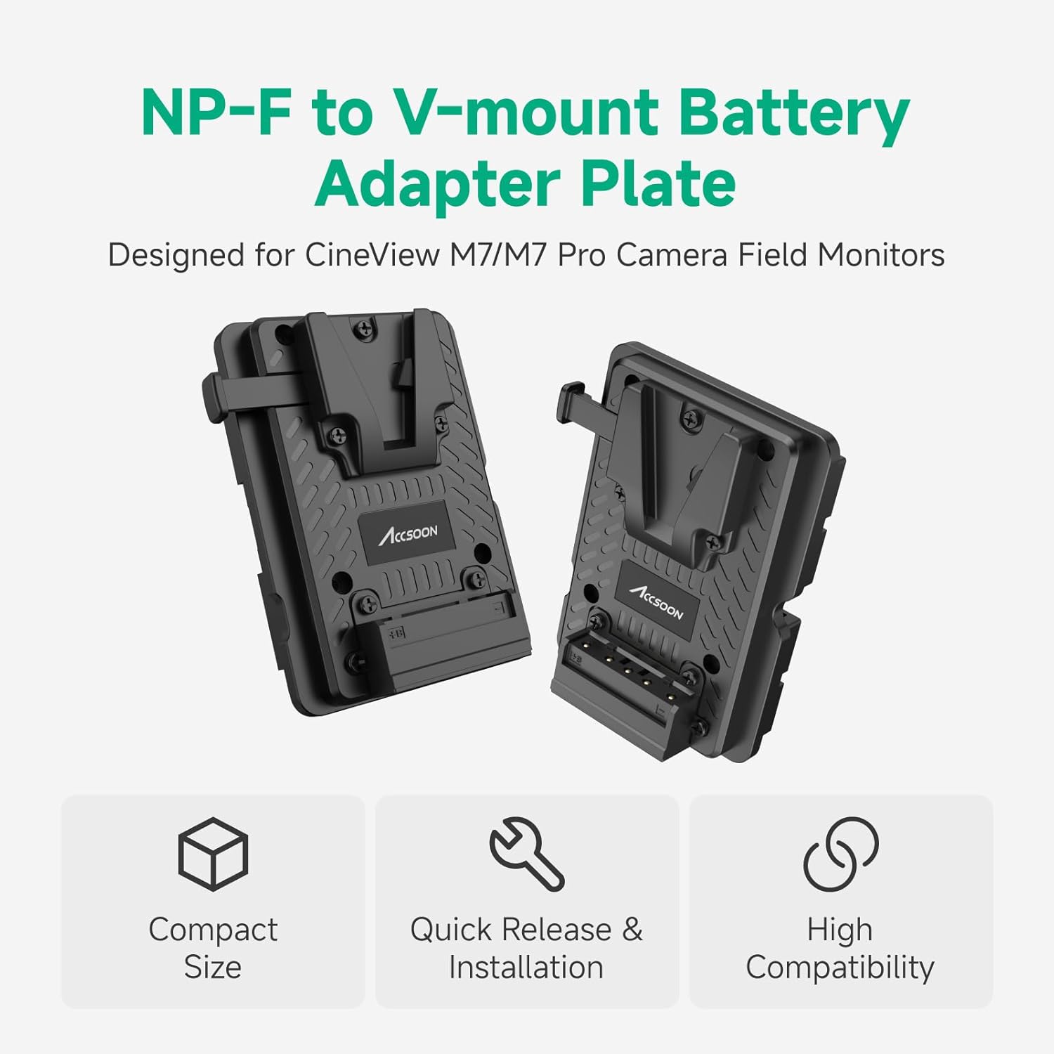 Accsoon NP-F to V-Mount Battery Adapter Plate for CineView M7 Pro/CineView M7 Camera Monitors, NP-F to V-Lock Power Adapter Converter for Powering Camera Monitor, Compatible with Most V-Mount Battery - Image 2