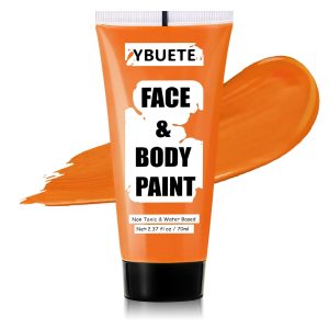 Orange Water Based Face Body Paint, 2.37 OZ Large Tube Full Coverage Face Paint for Tiger Pumpkin Cosplay, Washable Orange Body Painting Cream for Adult Carnival Halloween SFX Makeup