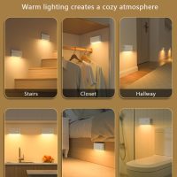 WILLED Stair Lights Indoor,Warm White Rechargeable Night Light,Wireless Motion Sensor Night Light,Battery Stick On Lights for Stairway,Hallway,Kitchen,Closet,Cabinet,Bedroom,Kids' Room(4-Pack) - Image 2
