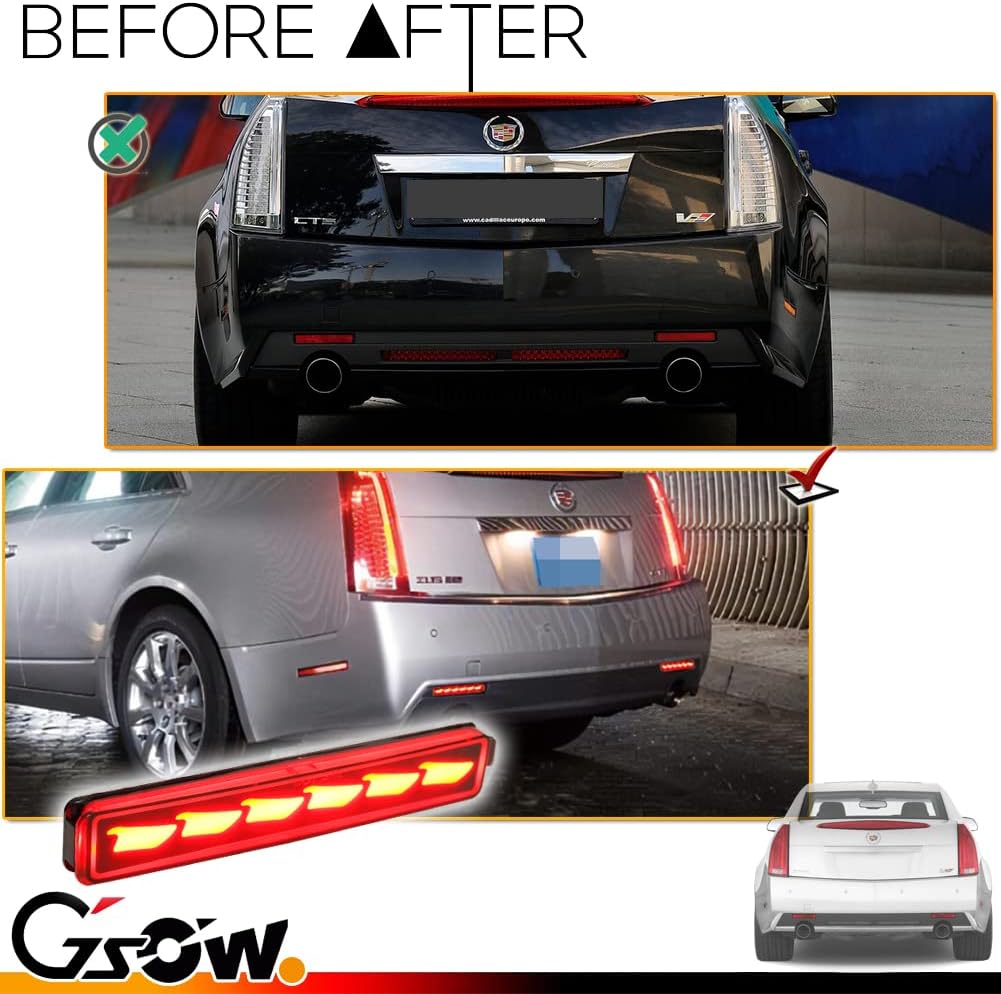 Upgraded 2 PCS Smoked LED Rear Bumper Reflector Light for 2008-2013 Cadi-llac CTS/CTS-V, Rear Turn Signal Lamps LED Tail Brake rear Fog Lamp OEM Replacement - Image 2