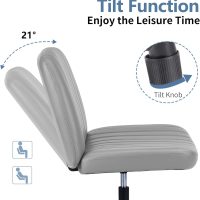 Criss Cross Chair, Armless Desk Chair Wide Seat for Home Office Vanity, No Wheels, Height Adjustable, 360° Swivel, Grey - Image 5