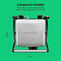 Chefman Panini Press Grill and Gourmet Sandwich Maker Non-Stick Coated Plates, Opens 180 Degrees to Fit Any Type or Size of Food, Stainless Steel Surface and Removable Drip Tray, 4 Slice, Black - Image 8