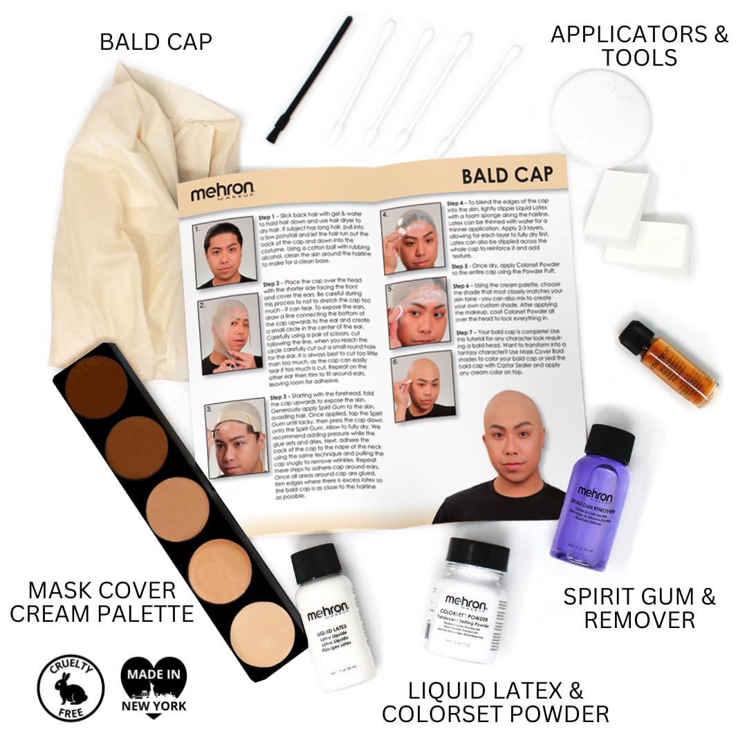 Mehron Makeup Premium Character Kits| Makeup Kits for Halloween & Cosplay| Made in the USA | Complete Kit | Includes Tools & Instructions on How to Create the Look | (Bald Cap) - Image 2