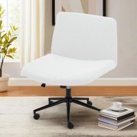 Armless Office Chair Covers Stretch Criss Cross Desk Chair Cover Cross Legged Office Chair Slipcovers Mid Back Accent Chair Cover Vanity Chair Protector White 1 Pack - Image 2