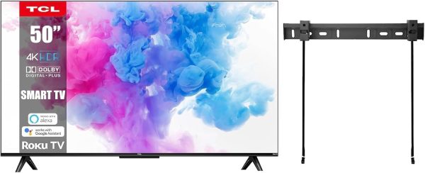 TCL 50-Inch Series 4 Class 4K 2160p Smart TV HDR 60Hz Refresh Rate Compatible with Alexa and Google Assistant + Free Wall Mount (Renewed)