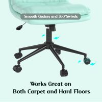 Esright Criss Cross Chair with Wheels Thick Cusion, 18" High Back Cross Legged Office Chair Comfty Office Chair with Extra Wide Seat 360°Swivel Adjustable Cute Compute Chair Premium Leather Green - Image 3