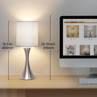 3 Way Touch Control Table Lamp, Dimmable Bedside Desk Lamp with Metal Base Modern Nightstand Lamp Stylish Grey Shade Simple Side Table Lamp for Bedroom, Living Room, Office or Den LED Bulb Included - Image 3