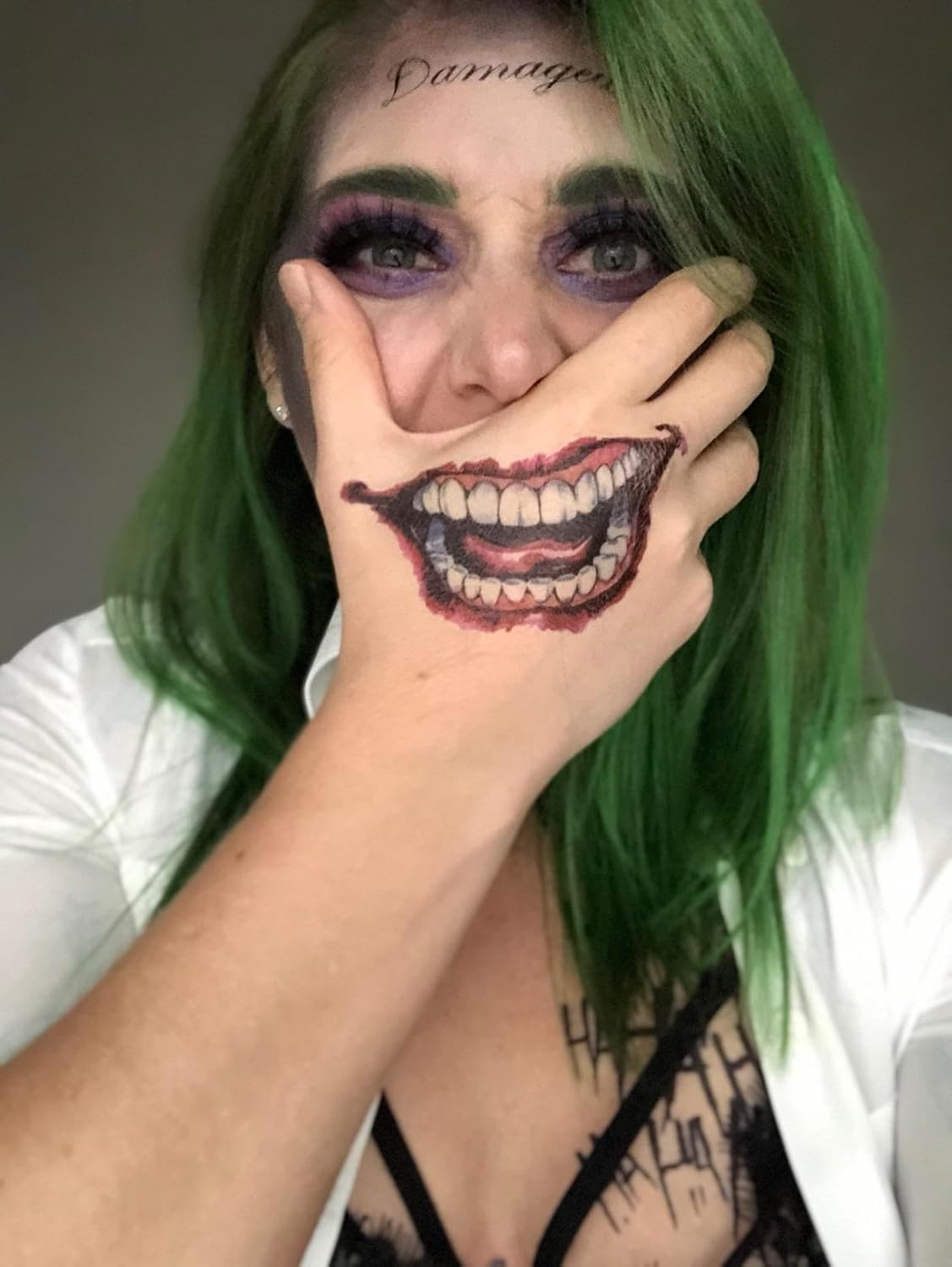 3 Sheets Joker Tattoos, Large-Size Halloween Temp Tattoo for Men, Realistic Waterproof Last-Long Fake Stickers for Suicide Squad Clown HQ Costume Cosplay Party Accessories Masquerade Makeup - Image 7