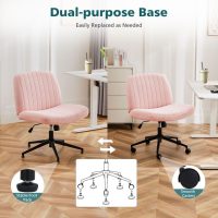 Criss Cross Chair with Wheels, Ergonomic Armless Swivel Comfy Vanity Seat, Wide Back Support and Adjustable Height for Home Office Bedroom Computer Gaming Makeup, Pink Velvet - Image 7